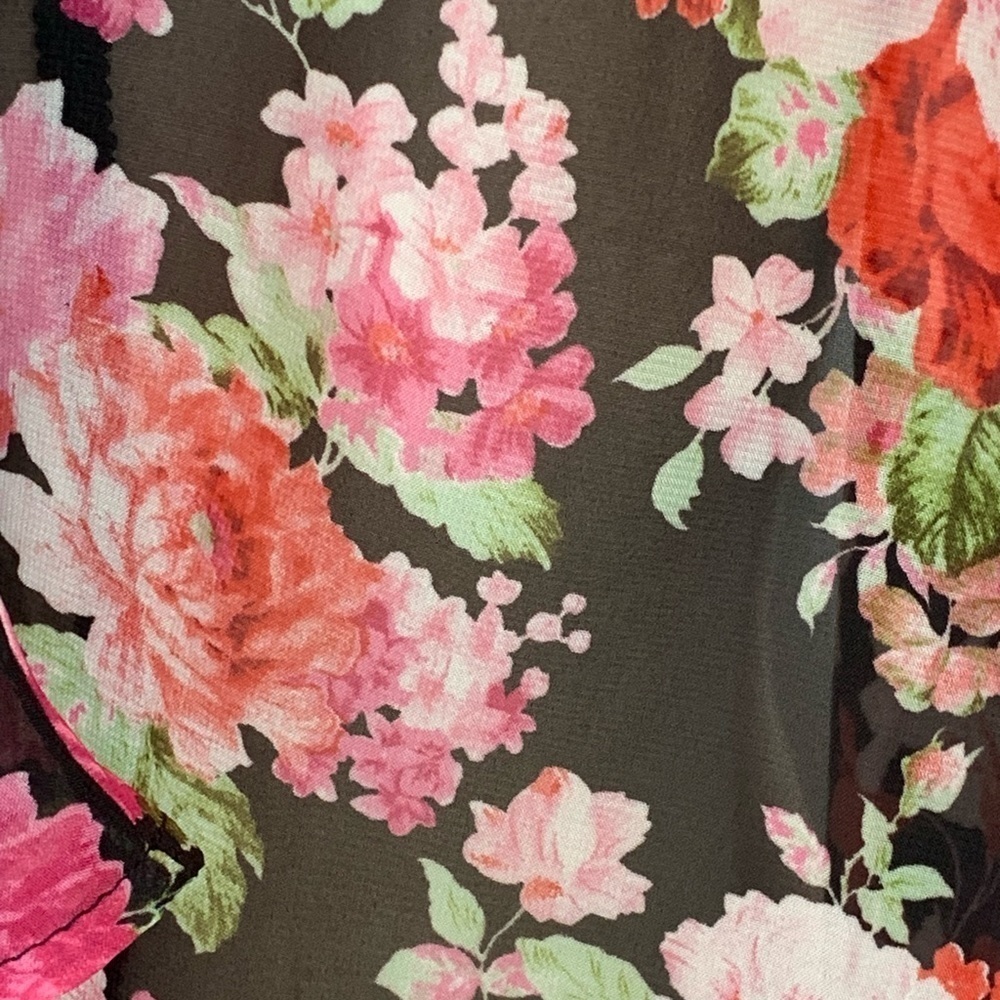 Ladiery Women's Floral Chiffon Kimono Cardigan - Black / Pink - S / M - Picture 5 of 5